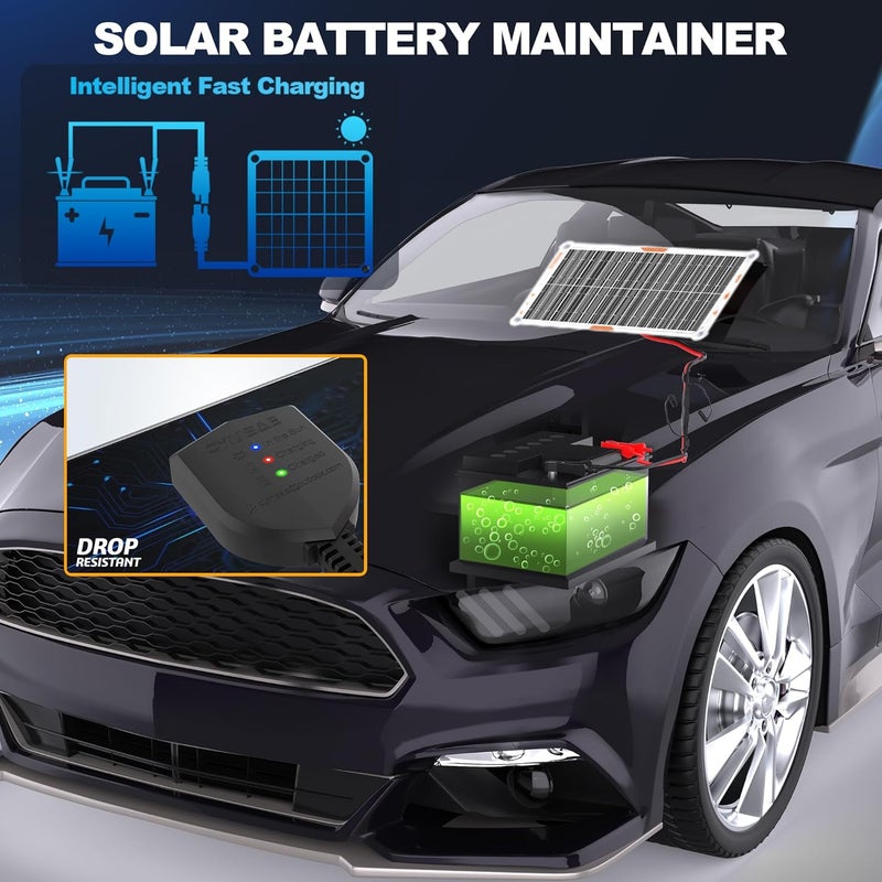 JOYSAE White 10W Solar Car Battery Charger Portable 12V Trickle Battery Charger & Maintainer Waterproof Solar Panel for Car Boat Automotive RV - Image 5